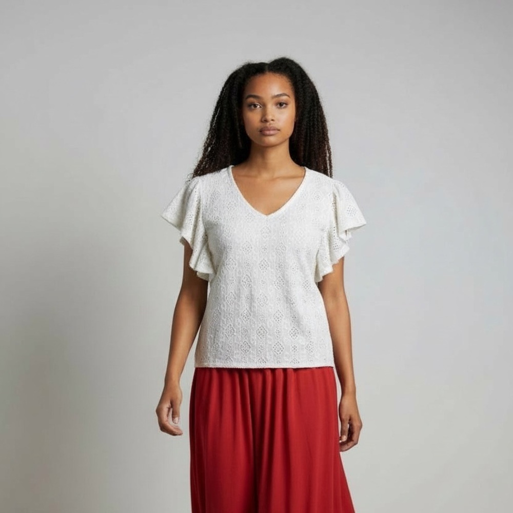 ✌🏼😎 French Laundry Eyelet Ruffle Sleeve Blouse size 1X